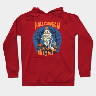 Scary night with a ghost and pumpkins, retro halloween Hoodie